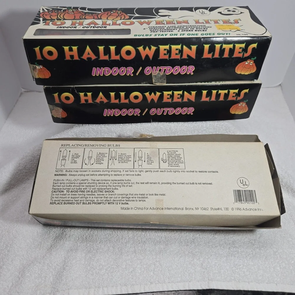 Vtg Blow Mold Halloween Lights 10 Jack o' Lantern String Bulbs Lot Of 3 Packages